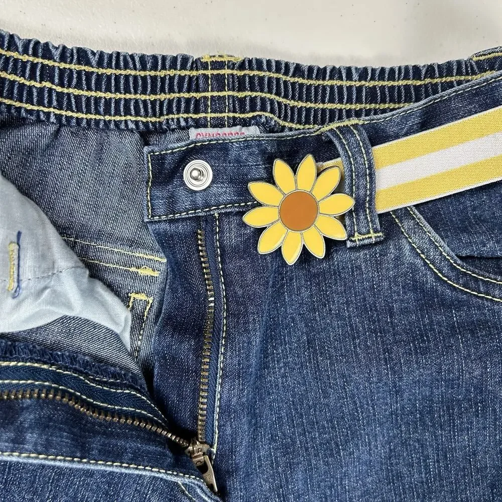 Gymboree Y2K Girls 7 Flare Jeans Belted Sunflower Embroidered Retro Denim